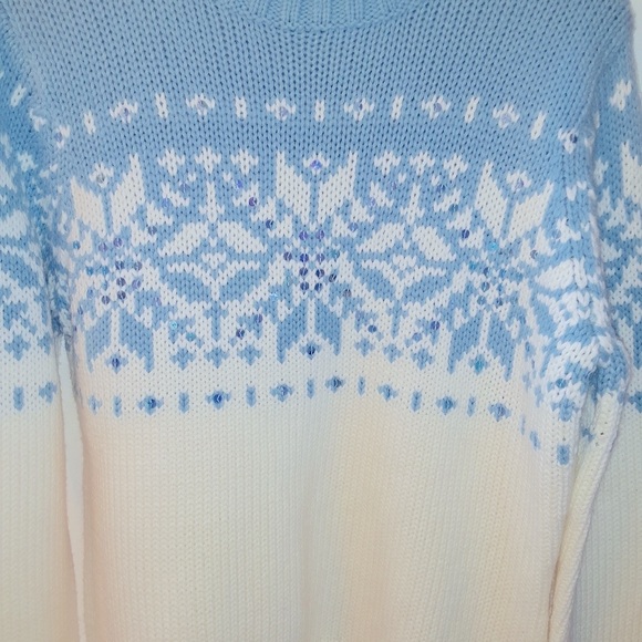 Snowflake Sparkly Knit Pullover Sweater Size L - Picture 3 of 5